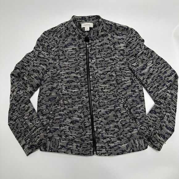 Fossil Women Size XS Arlene Blazer Bomber Jacket Full Zip Pockets Metallic - Picture 1 of 11